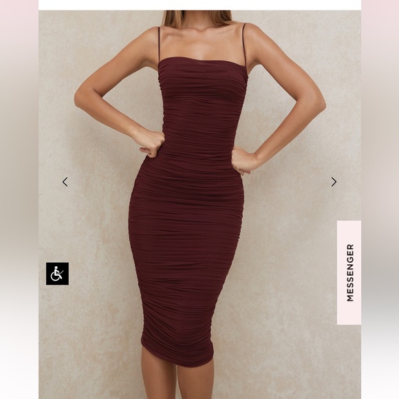 House of CB Sirene burgundy ruched bodycon midi dress SMALL Ruched Dress - Picture 11 of 12